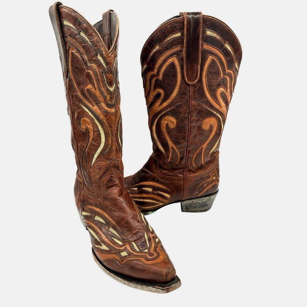 Lane "Bailey" Embroidered Leather Western Cowboy Boots Brown Women’s Sz 9.5